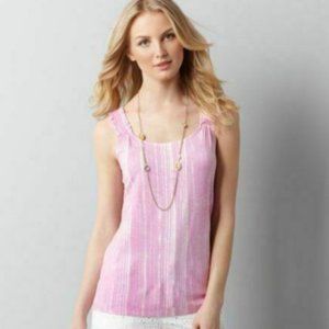 NWT LOFT Pink White Striped Scoop Tank Top L-XL 🌞
